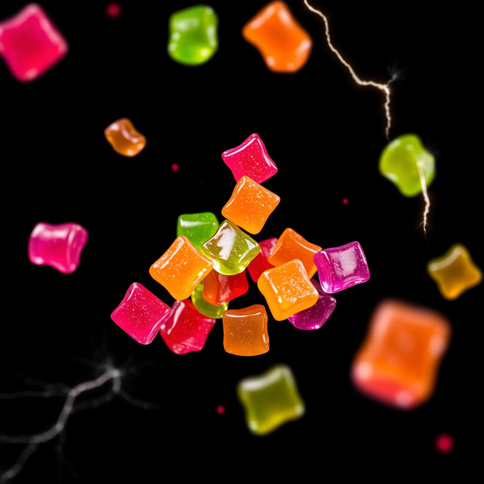 BETTR caffeine energy gummies flying with lightning